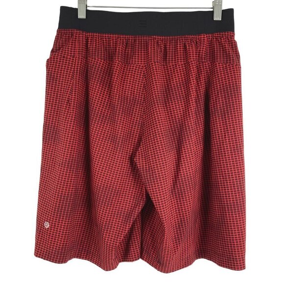 Lululemon Core Shorts Men's Medium Red Black Grid Unlined Athletic - Picture 4 of 7